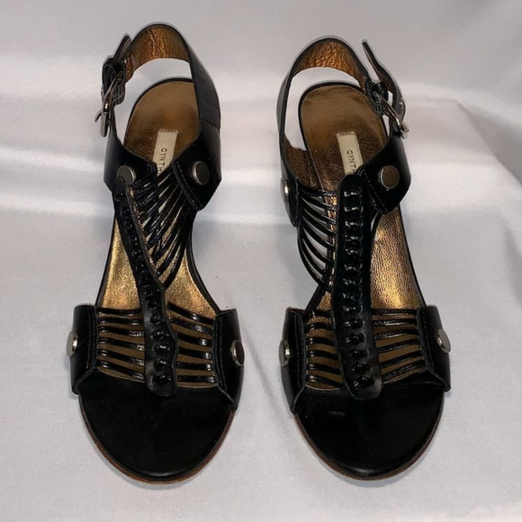 Cynthia Vincent strappy stiletto pump open toe size 7 black leather - Picture 2 of 8